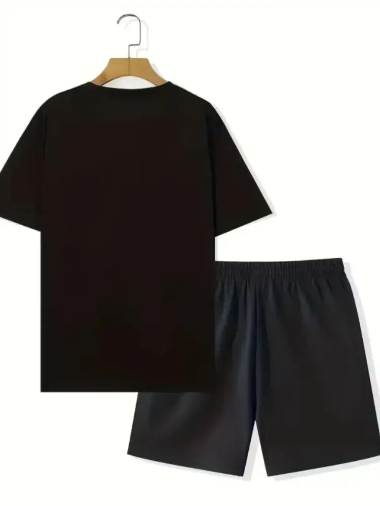 Mens T Shirt Shorts Set Fashion Mens Cross Printed Short Sleeve Two Pieces Oversized Outdoor Beach Sports Men's Plus Size Suit