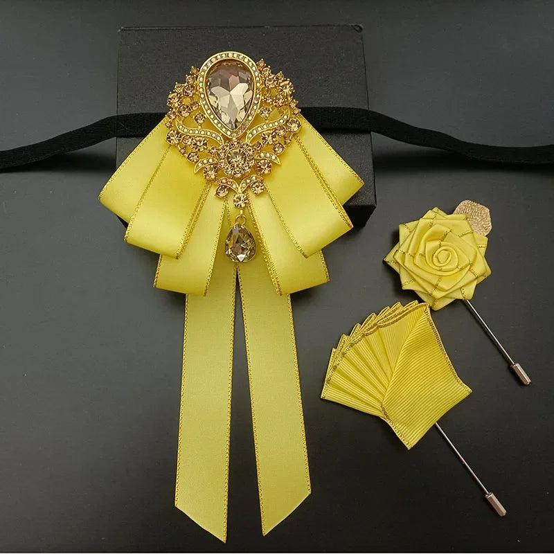 Men's Women's Wedding Bow Tie Brooch Flower Corsage 3-Piece Set