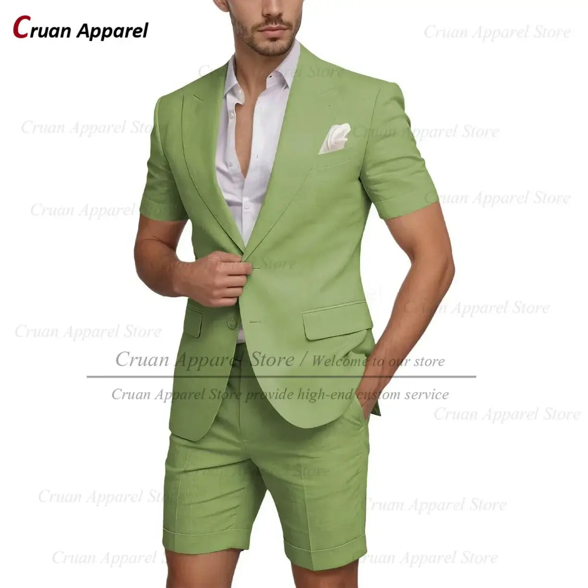 Men's Slim Fit Linen Beach Wedding Short Suit, 2-Piece