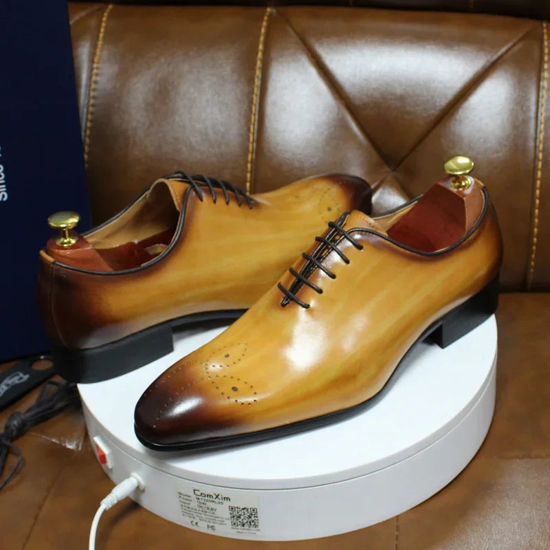 Men's Italian Genuine Leather Blue Purple Oxford Dress Shoes