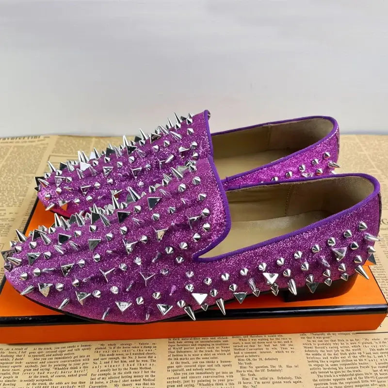 Men's Blue Bling Spike Slip-On Loafer Dress Shoes