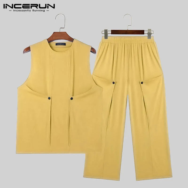 Men's Solid O-Neck Tank and Pants 2-Piece Summer Set