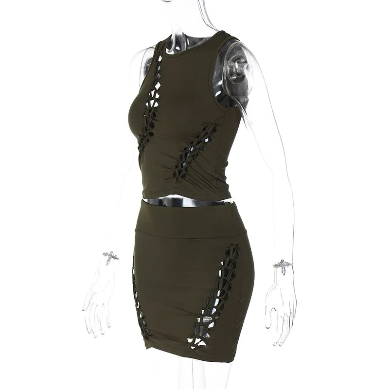 Women's Autumn Tank Top and Mini Skirt Two-Piece Set
