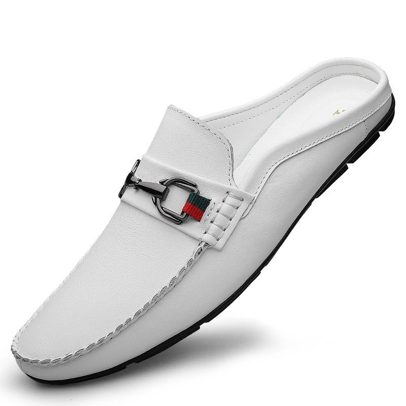 Men's Breathable Genuine Leather Slip-On Half Loafers, Italian Style