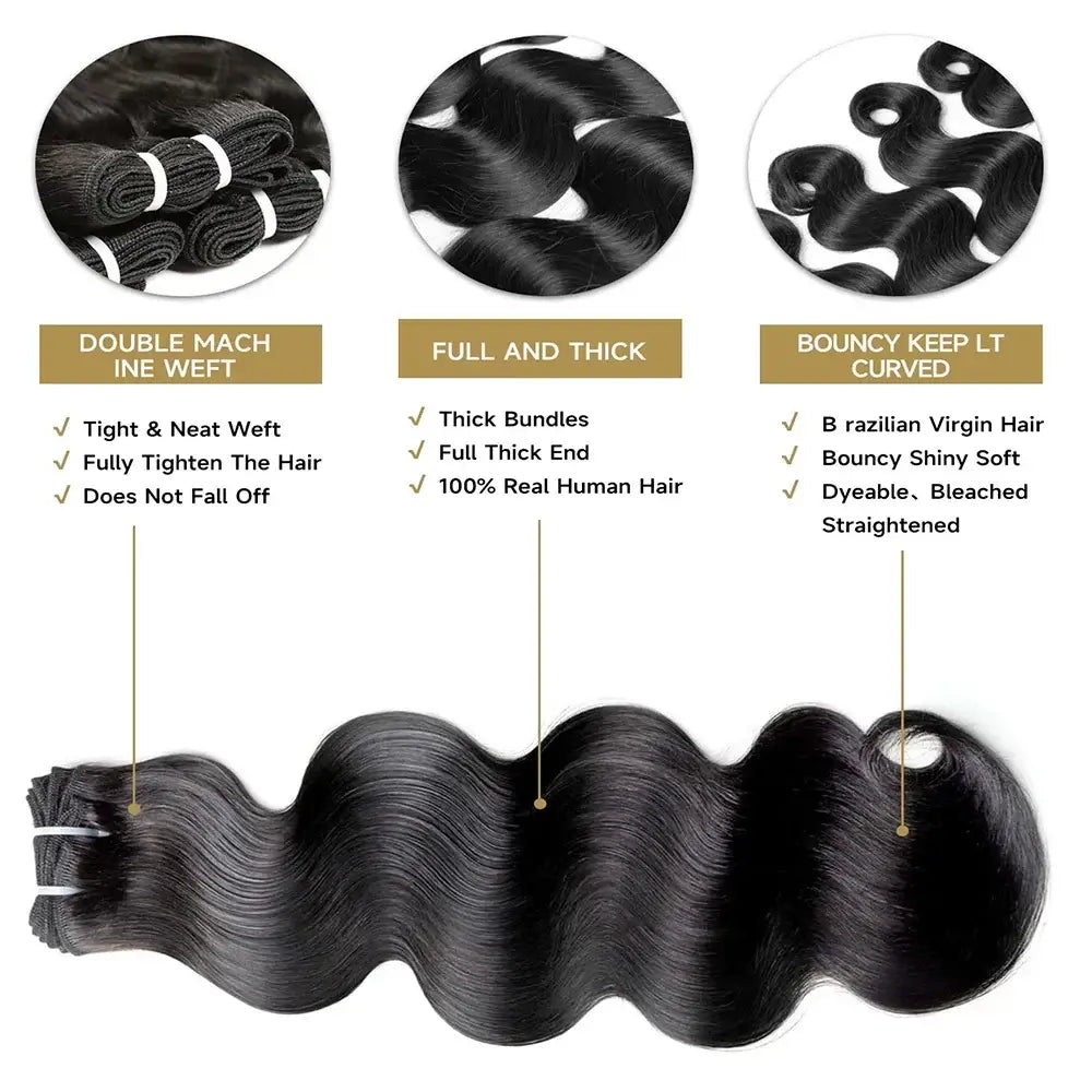 28 30 Inch Body Wave 100% Human Hair Bundles 16A Raw Virgin Brazilian Hair Weaving Bundle Unprocessed Remy Hair Extensions 1 3 4 Pcs Natural Black Color Pure Weave Bundles features.