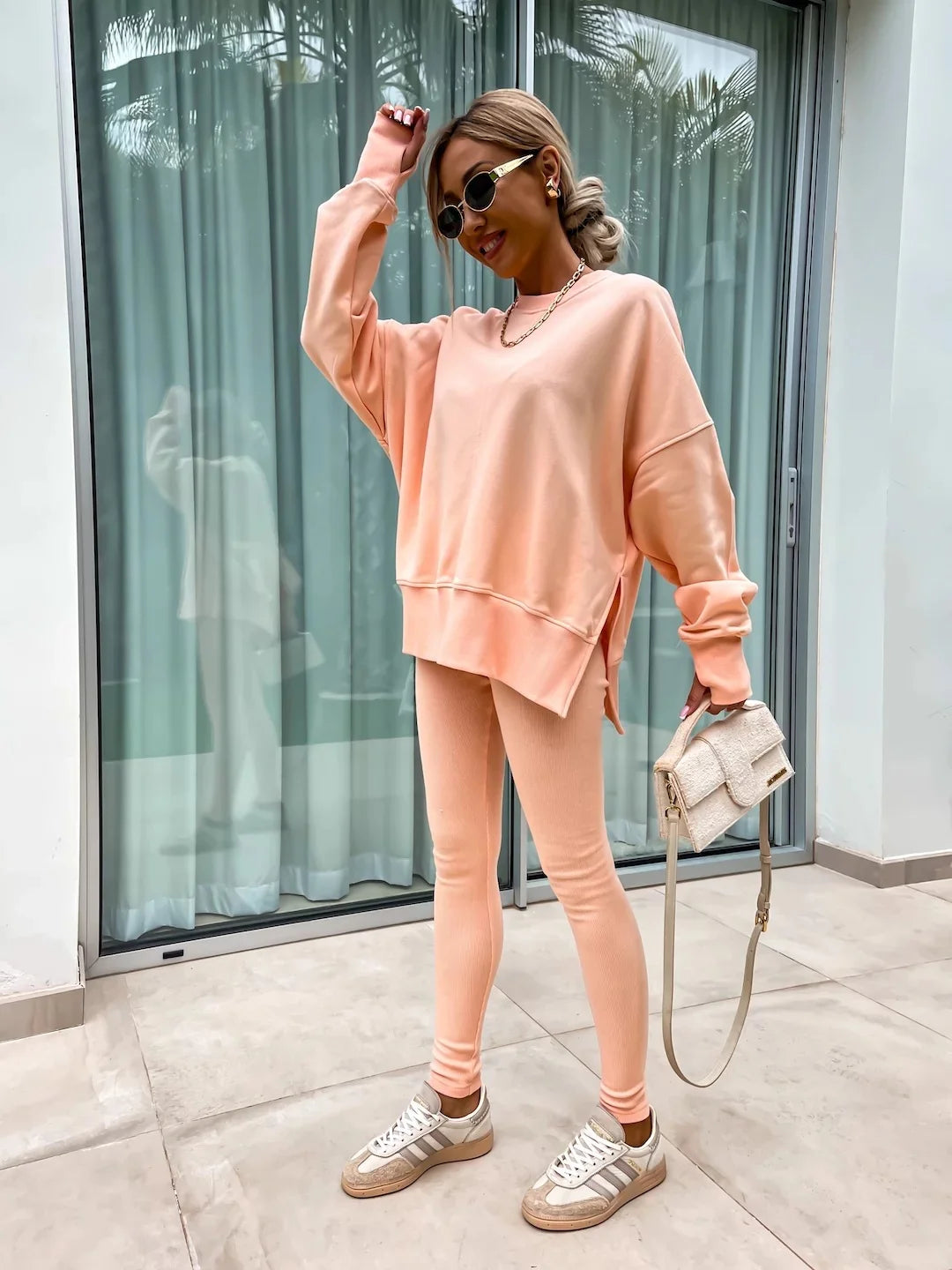 Women's Loose Shirt and Tight Pants Two-Piece Set
