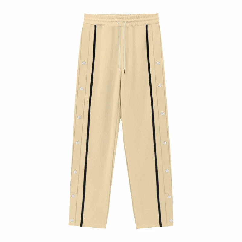 Men's Loose Solid Patchwork Side Button Straight Trousers
