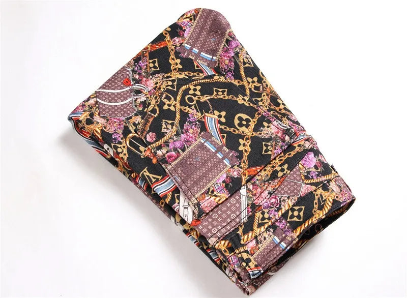 Men's Slim Fit Full Print Colorful Street Denim Jeans