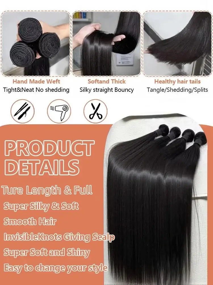 Real Human Hair Bone Straight Bundles 30 40 Inches Raw Hair 1 3 4 Bundles Brazilian Hair Weave Extensions For Black Women displayed.