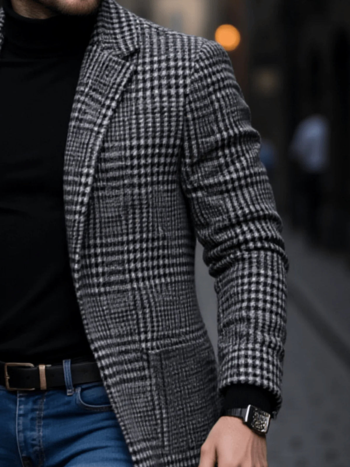 Men's Houndstooth Warm Winter Trench Coat