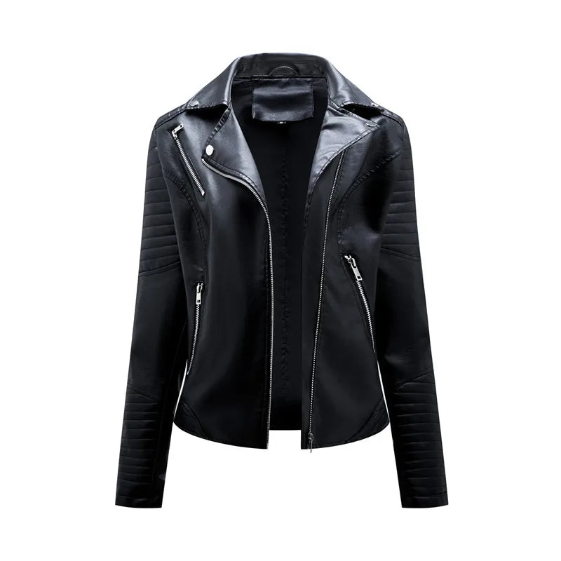 Women's Faux Leather Zipper Biker Jacket