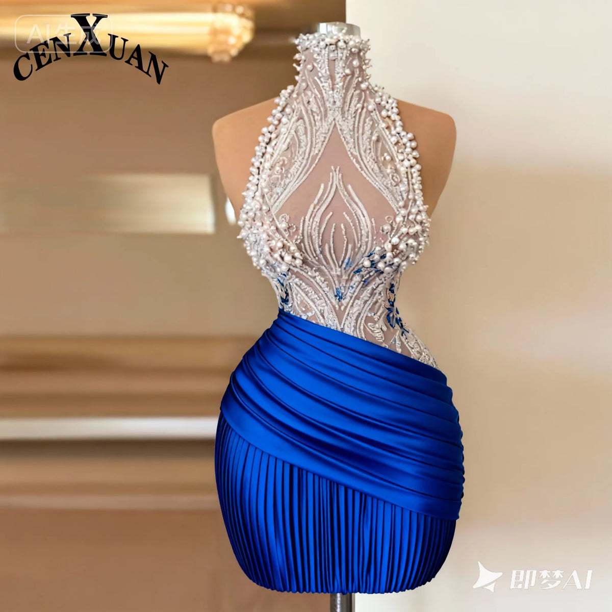 White Mini Prom Dresses Pearl Beaded Strap Elegant Sleeveless Short Evening Dress