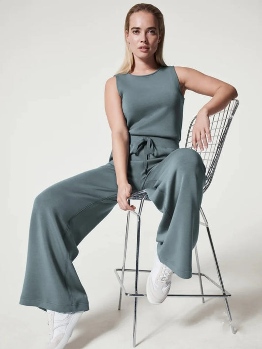 Women's Sleeveless Drawstring Wide-Leg Crew Neck Jumpsuit