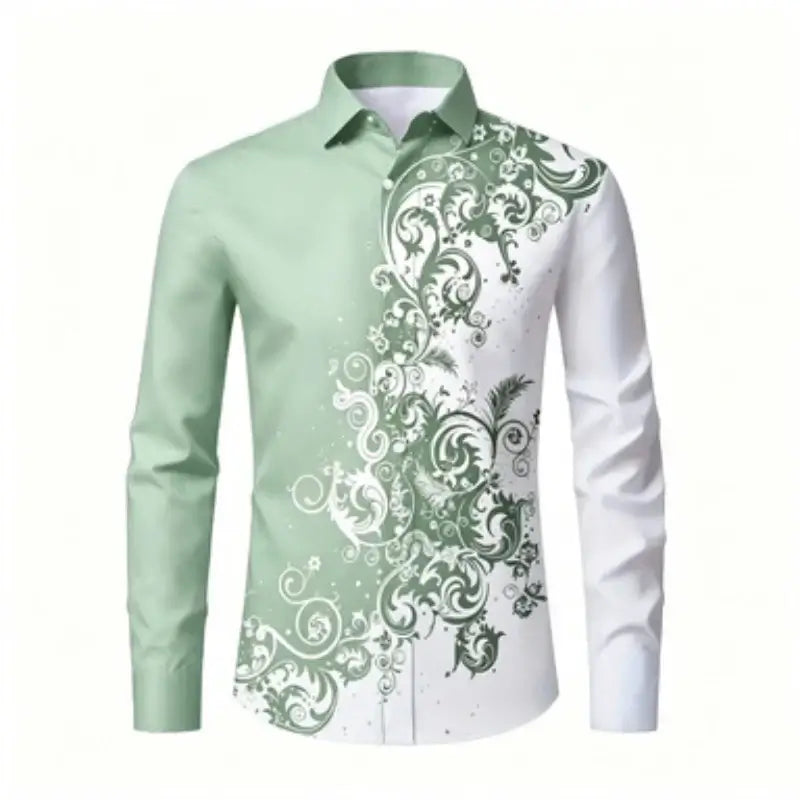 Men's Printed Long-Sleeve Collared Shirt, European Pattern