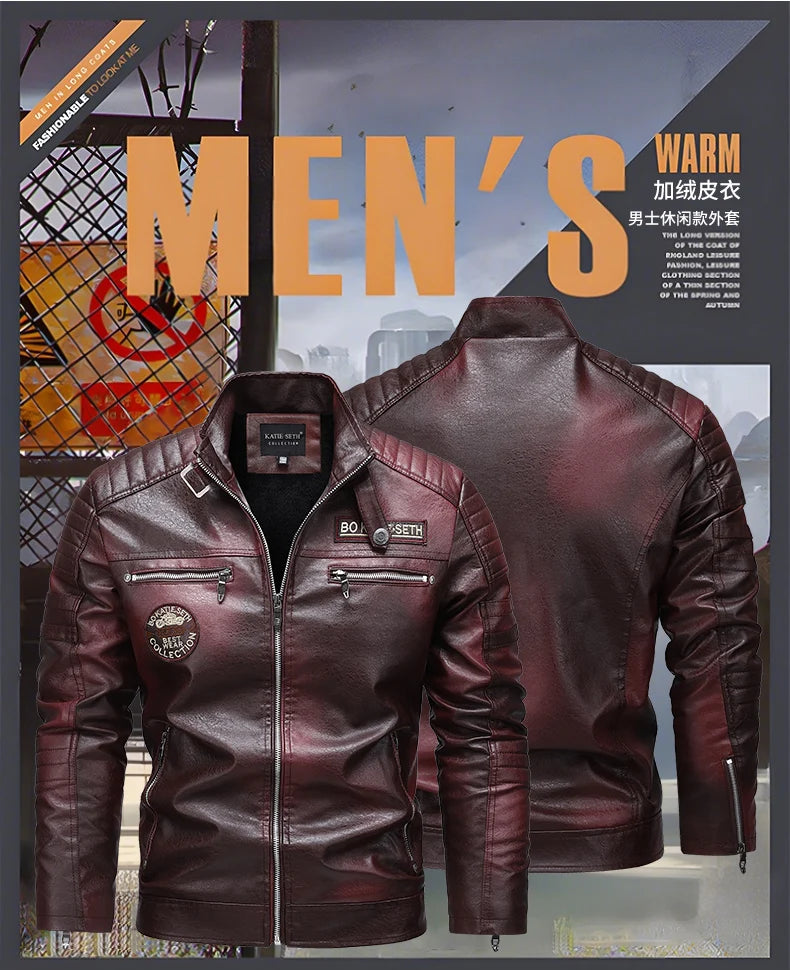 Men's Winter Motorcycle Leather Jacket