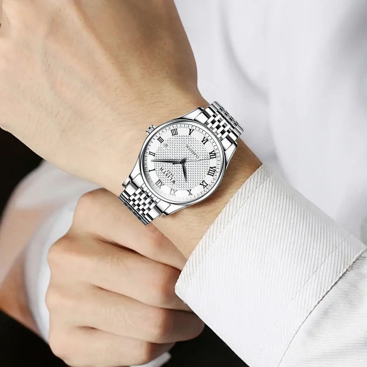 WLISTH Luxury Stainless Steel Watches for Man Waterproof Luminous Quartz Watches Roman Scale Wristwatch Date Week Men Watch on wrist.