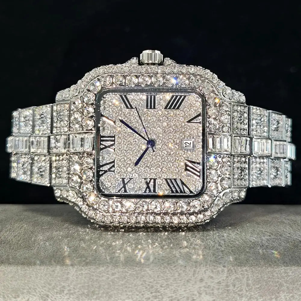Men's iced-out square diamond watch alternate angle