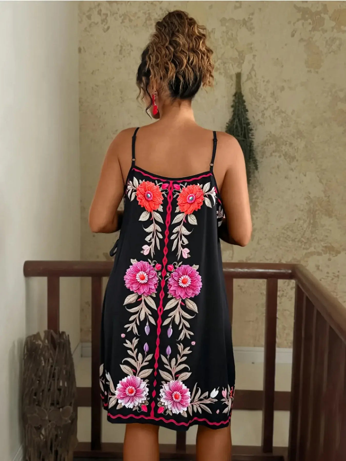 Women's Plus Size Ethnic Print Halter V-Neck Holiday Dress