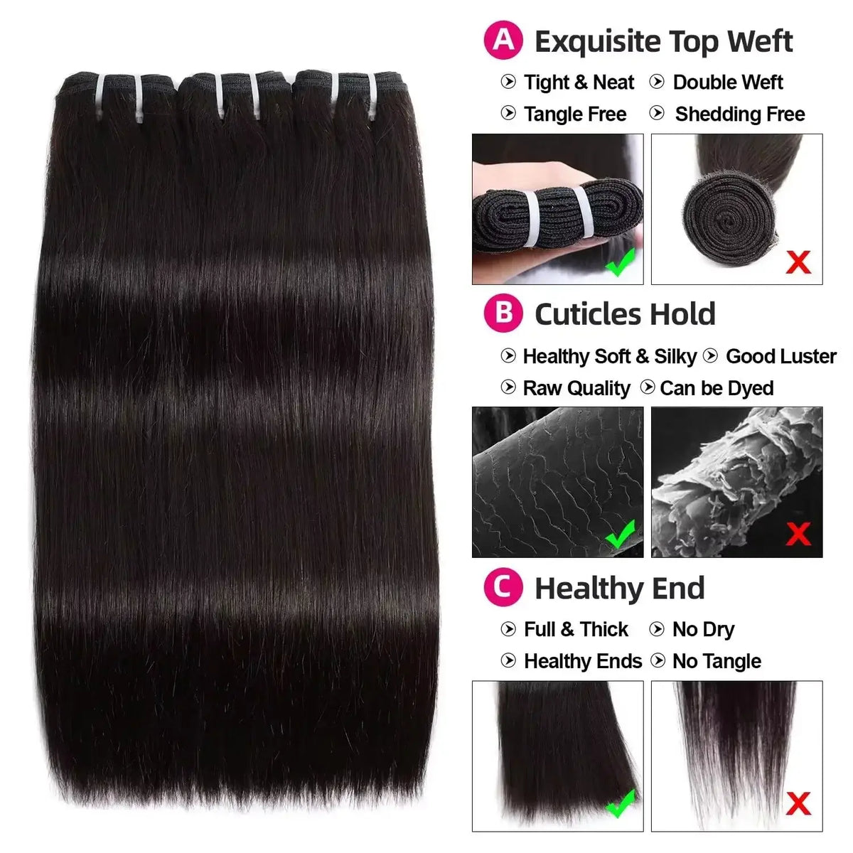 16A Straight Human Hair Bundles Brazilian Real Remy Weave Hair 3 4 5 Pcs 100% Unprocessed Raw Hair Bundles Extensions Natural Black For Women