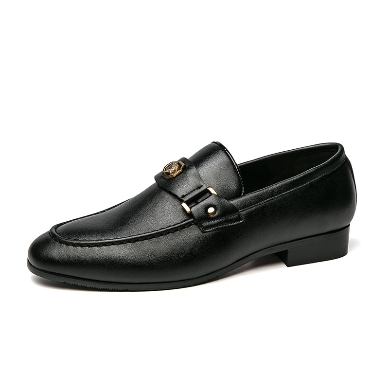 Men's Black Round Toe Slip-On Dress Loafers