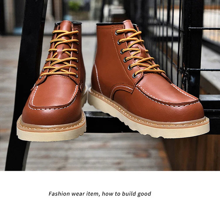 Men's Hidden Heel Elevator Leather Height Boots 6-10CM