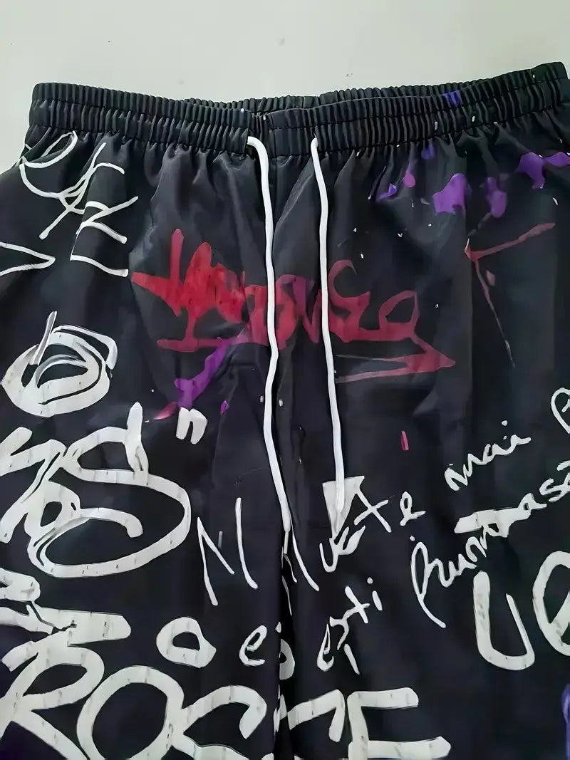 Men's Casual 3D Graffiti Print Hoodie and Pants Set, Spring Autumn