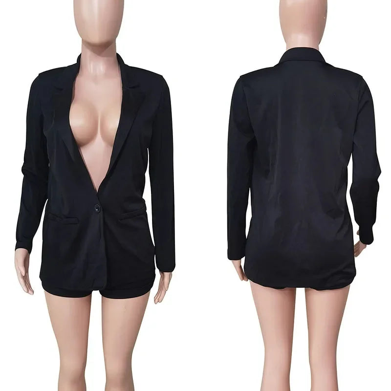 Women's Office Blazer Coat and Shorts Two-Piece Set
