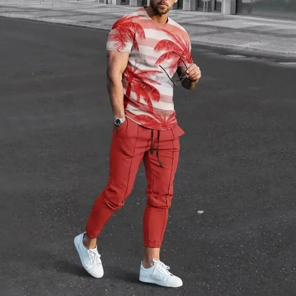 Men's 3D Print Short Sleeve T-Shirt and Pants Set