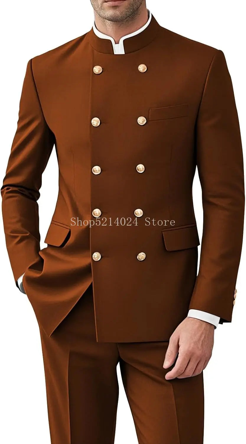 Men 2 Pieces  Suit for Men Gold Button Jacket Pant Set Traditional Wedding, Casual and Business