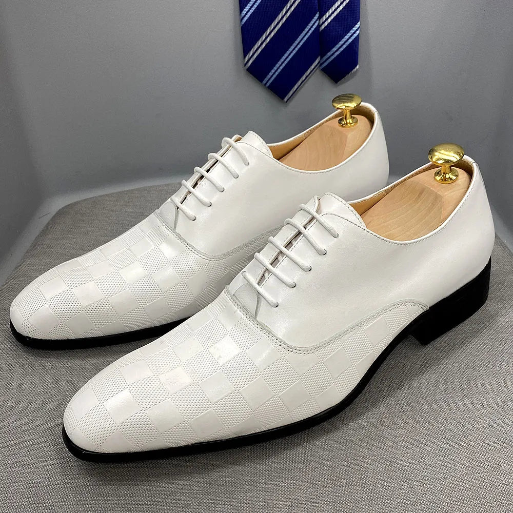 Men's White Leather Pointed-Toe Oxford Dress Shoes Sizes 6-13