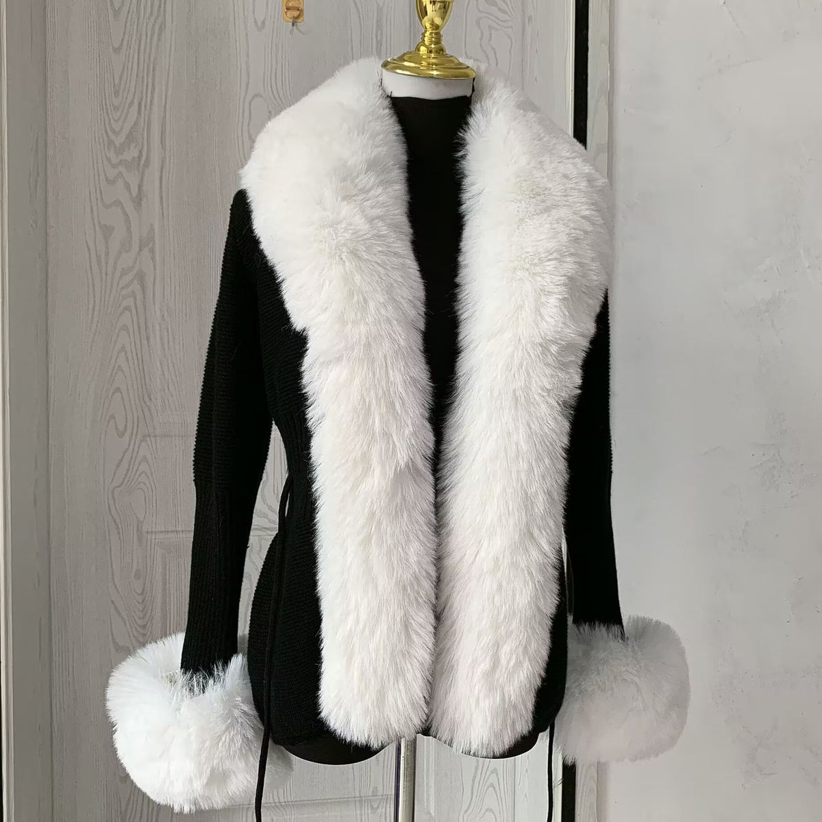 Women's Faux Fox-Fur Knit Cardigan, Autumn-Winter Fur Collar