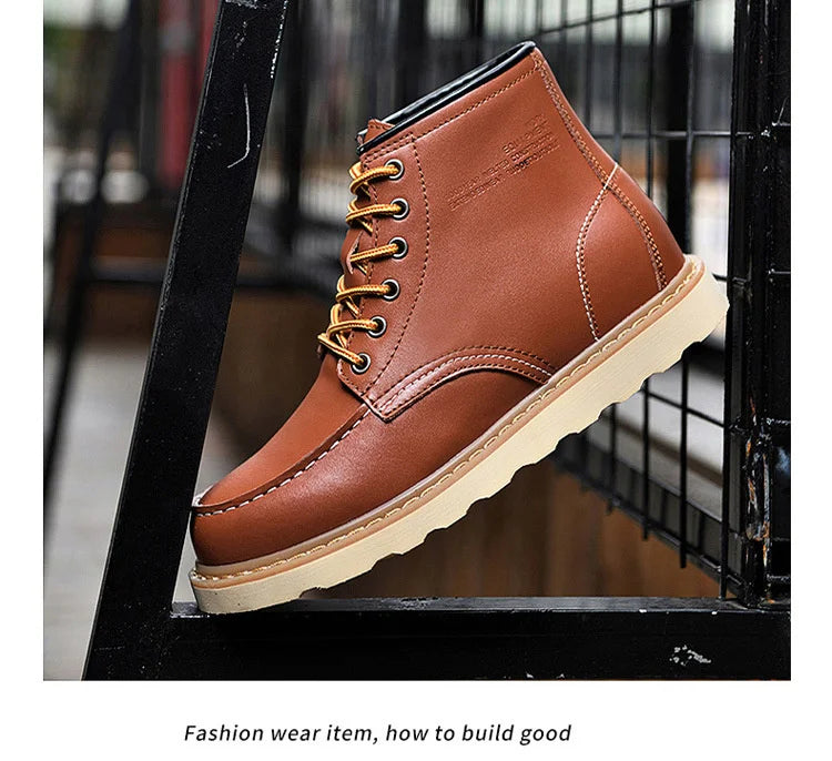 Men's Hidden Heel Elevator Leather Height Boots 6-10CM
