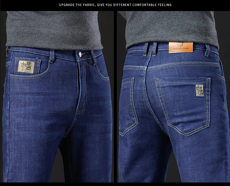 Men's Winter Fleece-Lined Lamb Denim Straight Stretch Jeans, Size 40