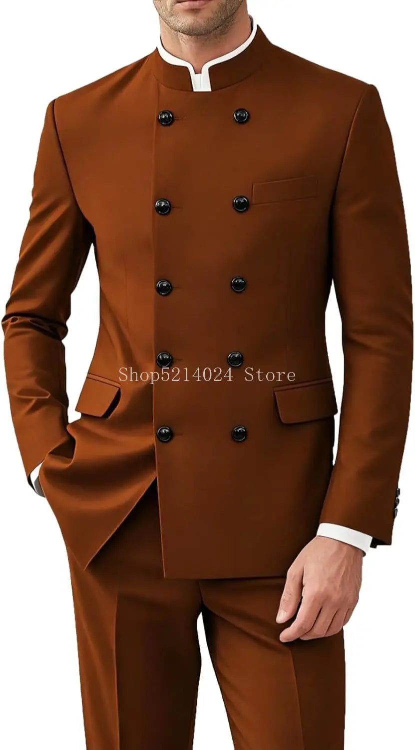 Men 2 Pieces  Suit for Men Gold Button Jacket Pant Set Traditional Wedding, Casual and Business