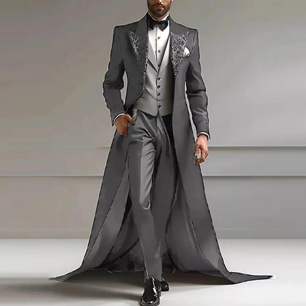 Men's Sparkly Sequins Lapel Prom Tuxedo 3-Piece With Train