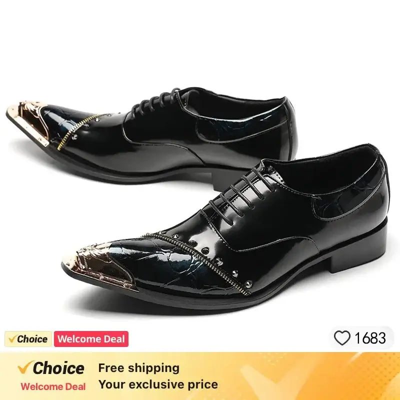 Men's Glitter Gold Italian Pointed Leather Wedding Dress Shoes