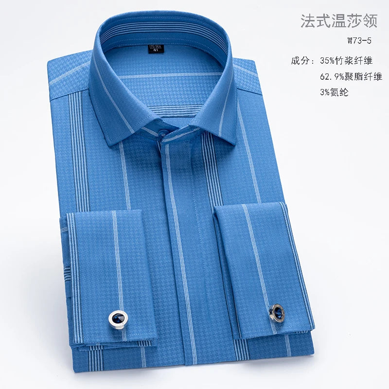 Men's Slim Fit French Cuff Long-Sleeve Wedding Dress Shirt