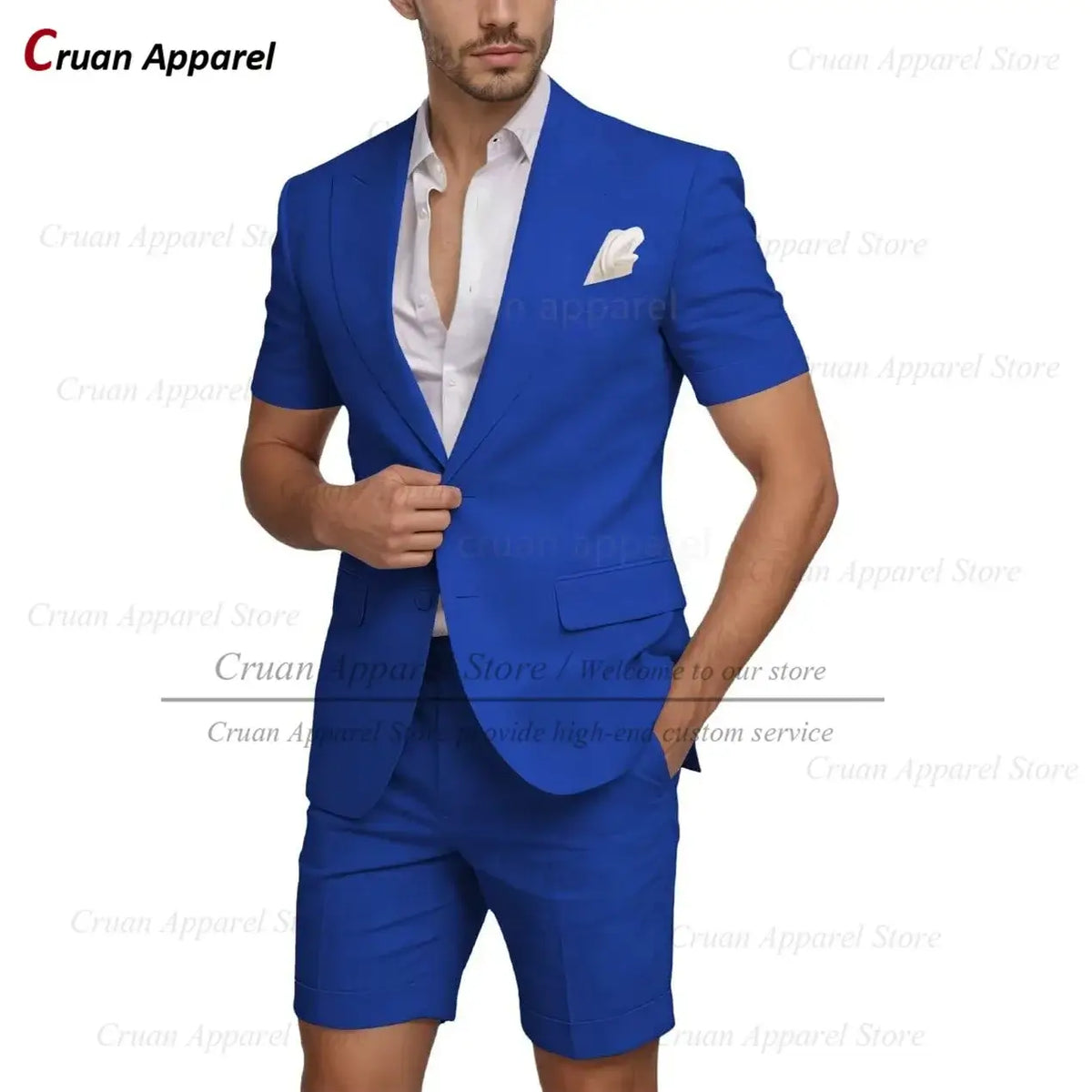 Men's Slim Fit Linen Beach Wedding Short Suit, 2-Piece