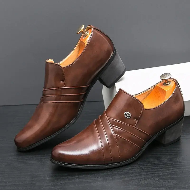 Men's Pointed Leather Height-Increase Business Dress Shoes