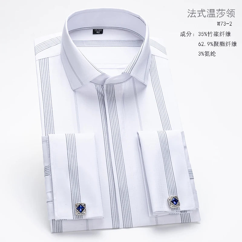 Men's Slim Fit French Cuff Long-Sleeve Wedding Dress Shirt