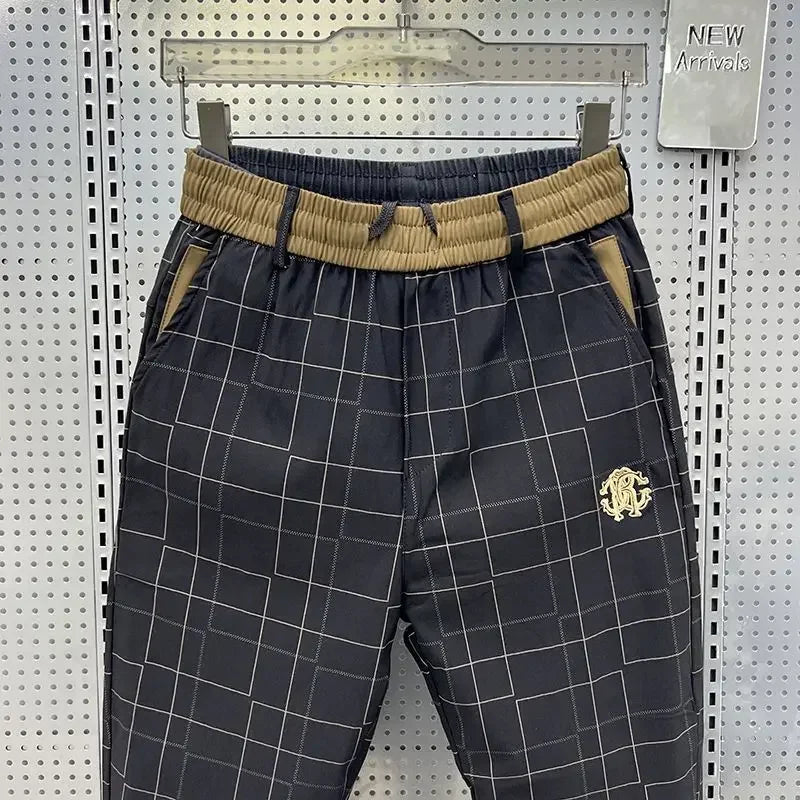 Men's Black Plaid Casual Pencil Trousers