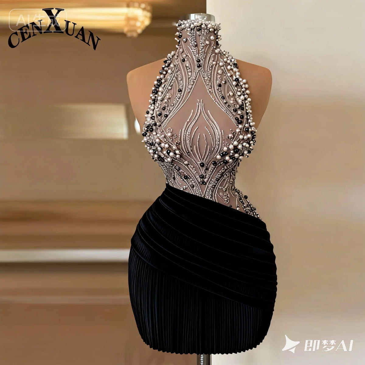 White Mini Prom Dresses Pearl Beaded Strap Elegant Sleeveless Short Evening Dress