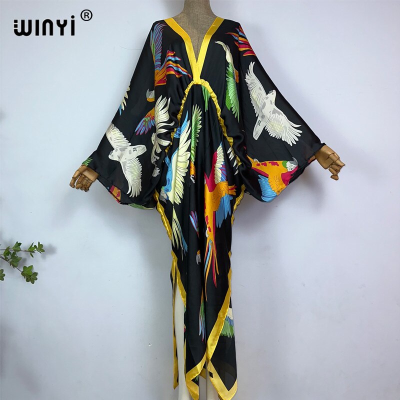 Women's Silk Rayon Print Bohemian V-Neck Beach Maxi Dress