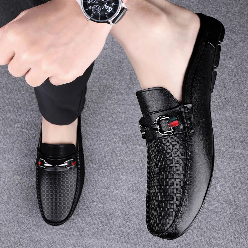 Men's Breathable Genuine Leather Slip-On Half Loafers, Italian Style