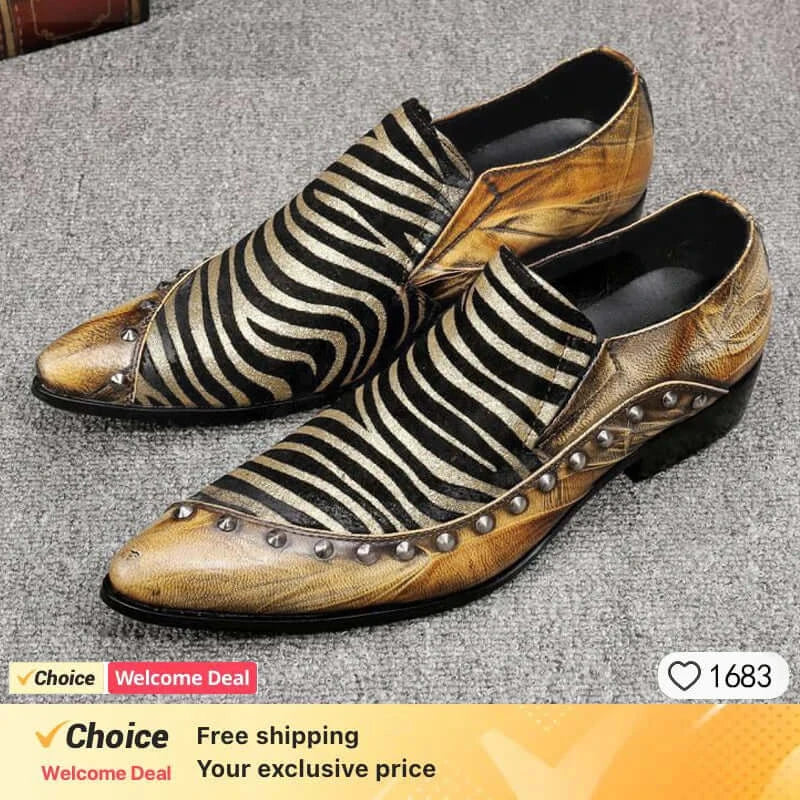 Men's Pointed Metal Toe Leather Dress Shoes