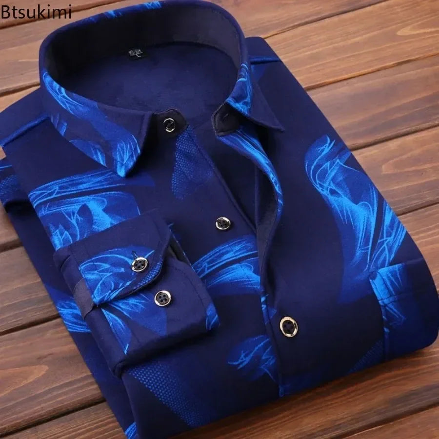 Men's Winter Plaid Flannel Fur Lined Fleece Dress Shirt