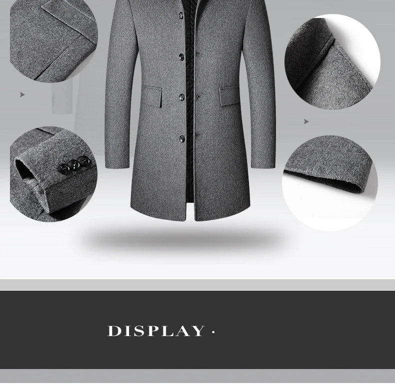 Men's Wool Turn-Down Collar Long Winter Coat