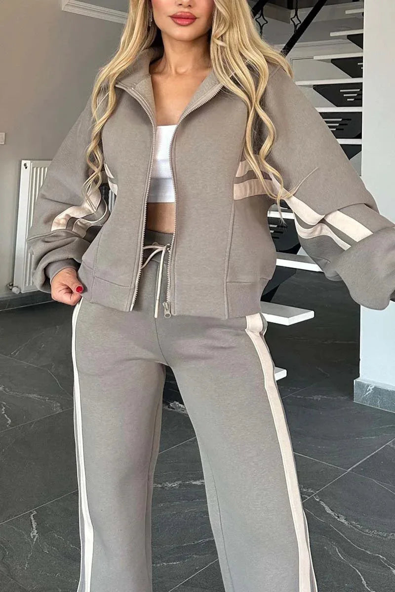 Women's Striped Zip Hoodie and Side-Stripe Pants Set