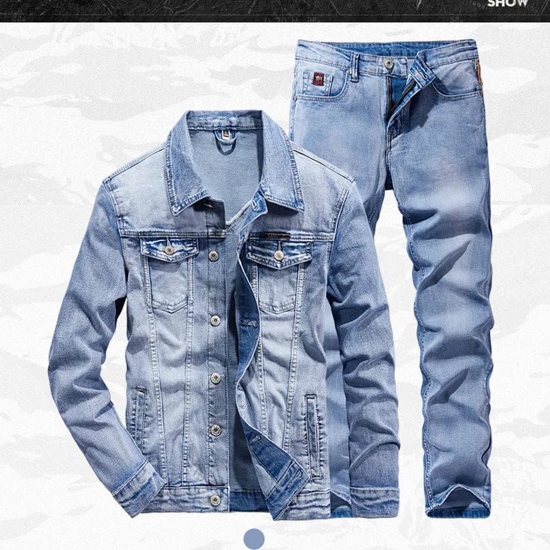 Spring Autumn Men's Denim Suit Loose Fit Plus Size Trendy Two-Piece Student Versatile Outerwear Casual Jacket