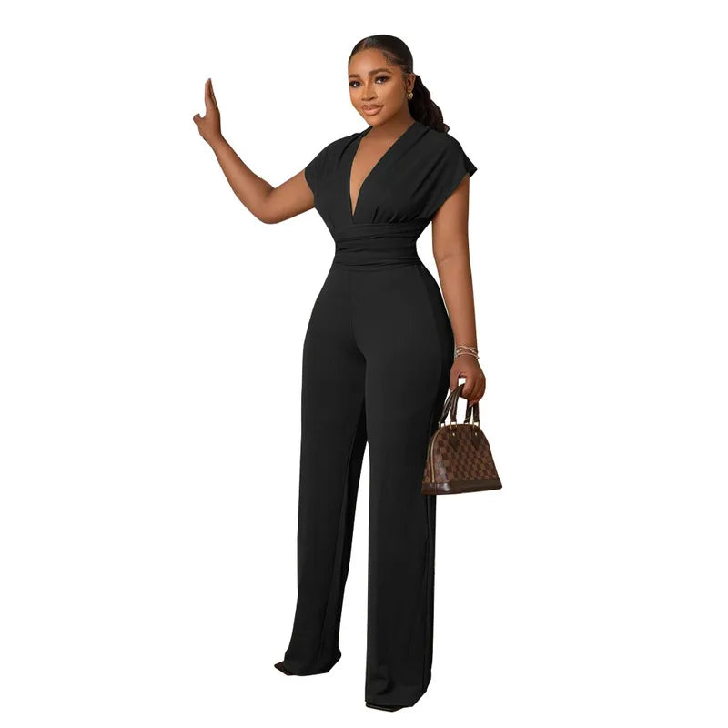 Women's Low Cut Solid Color Waist Jumpsuit